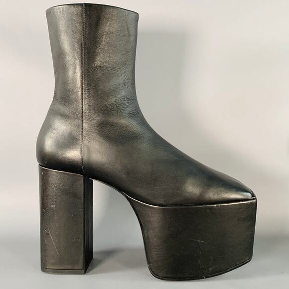 BALENCIAGA FW16 Runway Size 9 Black Leather Ankle Calf High Platform Boots - Picture 3 of 6